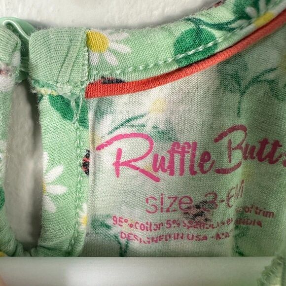Rufflebutts Baby Girl 3-6 Months Lady Bug Bubble Romper Bodysuit Green Floral - Picture 2 of 3